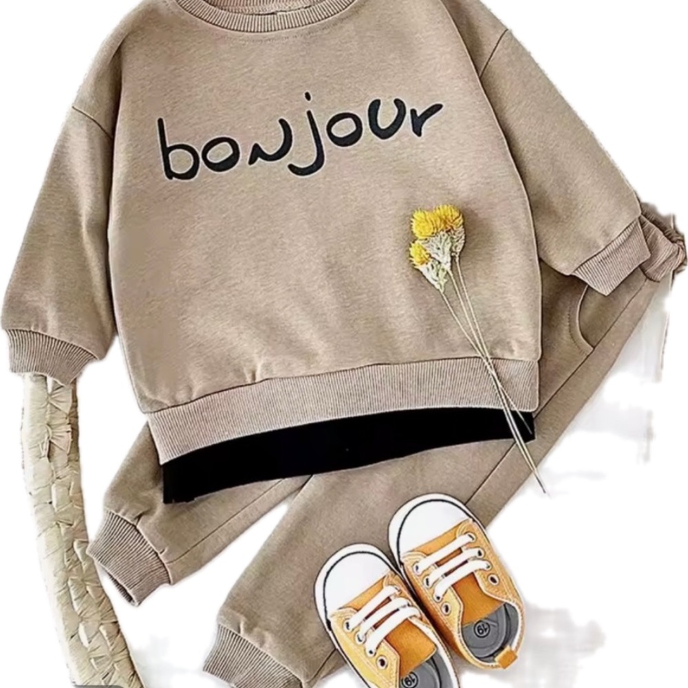 New Bonjour Tan Sweatshirt and Pants Set 9-12 months